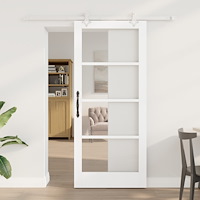 vidaXL Skjutdörr med Tillbehörsset Vit 86x198,5 cm Massivt Trä Furu, vidaXL Inre Dörr med Glas 'ORKDAL'Vit 86x198,5x4 cm