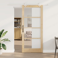 vidaXL skjutdörr med hårdvaruset 93x211 cm massivt trä tall, VidaXL inomhusdörr med glas 'ORKDAL'93x211x4 cm massivt trä tall
