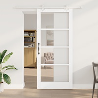 vidaXL Skjutdörr med Utrustningsset Vit 93x211 cm Massivt Trä Furu, vidaXL Inredningsdörr med Glas "ORKDAL" Vit 93x211x4 cm