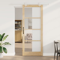 vidaXL Skjutdörr med hårdvarusats 93x232 cm Massivt trä i tall, vidaXL Inomhusdörr med glas 'ORKDAL'93x232x4 cm Massivt trä i t...