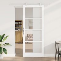 vidaXL Skjutdörr med hårdvarusats Vit 93x232 cm Massiv träfuru, vidaXL Inredningsdörr med glas "ORKDAL" Vit 93x232x4 cm