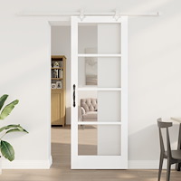 vidaXL Skjutdörr med beslagsset Vit 78x211 cm Massivt Trä Furu, vidaXL Inredningsdörr med Glas "ORKDAL" Vit 78x211x4 cm