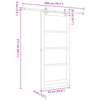 vidaXL Skjutdörr med Utrustningssats 93x211 cm Massivt Trä i Furu