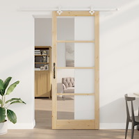 vidaXL Skjutdörr med Hårdvarusets 93x232 cm Massivt Tallträ, vidaXL Inre Dörr med Glas 'ORKDAL'93x232x4 cm Massivt Tallträ