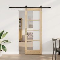 vidaXL Skjutdörr med beslag set 73.5x198.5 cm massivt trä tall, vidaXL Inre dörr med glas 'ORKDAL'73.5x198.5x4 cm massivt trä t...