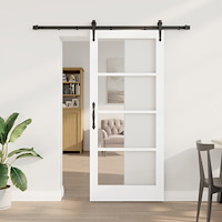 vidaXL Skjutdörr med Tillbehör Set Vit 78x202 cm Solid Trä Gran, vidaXL Inredningsdörr med Glas 'ORKDAL'Vit 78x202x4 cm