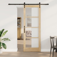 vidaXL Skjutdörr med Hårdvarusett 78x211 cm Massiv Trä Furu, vidaXL Inredningsdörr med Glas 'ORKDAL'78x211x4 cm Massiv Trä Furu