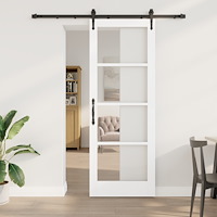vidaXL Skjutdörr med Hårdvarusett Vit 78x211 cm Massivt Trä Furu, vidaXL Inredningsdörr med Glas 'ORKDAL'Vit 78x211x4 cm
