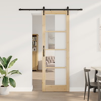 vidaXL Skjutdörr med Utrustningsset 78x232 cm Massivt Trä Tall, vidaXL Inredningsdörr med Glas 'ORKDAL'78x232x4 cm Massivt Trä...