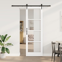 vidaXL Skjutdörr med Hårdvarusats Vit 78x232 cm Solid Trä Furu, vidaXL Inredningsdörr med Glas 'ORKDAL'Vit 78x232x4 cm