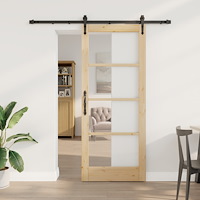 vidaXL Skjutdörr med Hängselsset 83x202 cm Solid Furu, vidaXL Inredningsdörr med Glas 'ORKDAL'83x202x4 cm Solid Furu