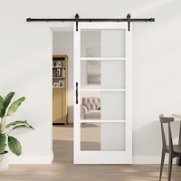 vidaXL Skjutdörr med Utrustningsset Vit 83x202 cm Massivt Furuträ, vidaXL Inre Dörr med Glas 'ORKDAL'Vit 83x202x4 cm