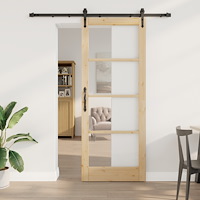 vidaXL Skjutdörr med beslag set 83x211 cm Massiv trä tall, vidaXL Inredningsdörr med glas 'ORKDAL'83x211x4 cm Massiv trä tall