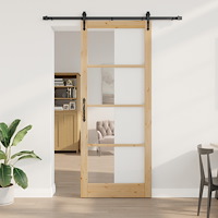 vidaXL Skjutdörr med Beslagssats 83x232 cm Massivt Trä Fur, vidaXL Inredningsdörr med Glas 'ORKDAL'83x232x4 cm Massivt Trä Fur