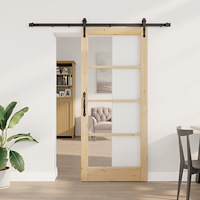 vidaXL Skjutdörr med Tillbehör Set 86x198.5 cm Solitt Trä Furu, vidaXL Inredningsdörr med Glas "ORKDAL" 86x198.5x4 cm Solitt Tr...