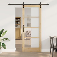 vidaXL Skjutdörr med Beslag Set 86x211 cm Massivt Trä Furu, vidaXL Inre Dörr med Glas 'ORKDAL'86x211x4 cm Massivt Trä Furu