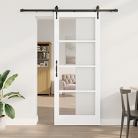 vidaXL Skjutdörr med hårdvarusett Vit 86x211 cm Massivt trä Furu, vidaXL Inredningsdörr med glas 'ORKDAL'Vit 86x211x4 cm