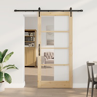 vidaXL Skjutdörr med tillbehör 93x202 cm Massivt tall, vidaXL Inredningsdörr med glas 'ORKDAL'93x202x4 cm Massivt tall