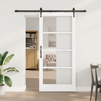 vidaXL Skjutdörr med hårdvara Vit 93x202 cm Massivt trä Furu, vidaXL Inredningsdörr med glas 'ORKDAL'Vit 93x202x4 cm