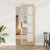 vidaXL Skjutdörr med Hårdvaruset 73.5x211 cm Massivt Tall, vidaXL Inredningsdörr med Glas 'ORKDAL'73.5x211x4 cm Massivt Tall