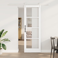 vidaXL Skjutdörr med Tillbehör Set Vit 73,5x211 cm Massivt Trä Furu, vidaXL Inredningsdörr med Glas 'ORKDAL'Vit 73,5x211x4 cm