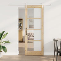 vidaXL Skjutdörr med beslag Set 78x211 cm Solid trä fura, vidaXL Inre dörr med glas 'ORKDAL'78x211x4 cm Solid trä fura