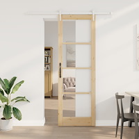 vidaXL Skjutdörr med Utrustningsset 78x232 cm Massivt Trä Furu, vidaXL Inredningsdörr med Glas 'ORKDAL'78x232x4 cm Massivt Trä...