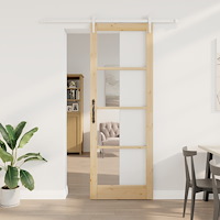 vidaXL Skjutdörr med Tillbehör Set 83x232 cm Massiv Furu, vidaXL Innedörr med Glas "ORKDAL" 83x232x4 cm Massiv Furu