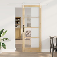 vidaXL Skjutdörr med hårdvaruset 86x211 cm Solitt trä furu, vidaXL Inredningsdörr med glas 'ORKDAL'86x211x4 cm Solitt trä furu