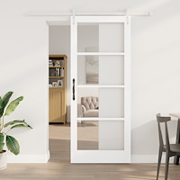 vidaXL Skjutdörr med hårdvaruset Vit 86x211 cm Massivt trä Furu, vidaXL Inredningsdörr med glas 'ORKDAL'Vit 86x211x4 cm