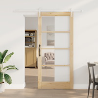 vidaXL Skjutdörr med tillbehör Set 93x202 cm Massivt trä tall, vidaXL Inredningsdörr med Glas 'ORKDAL'93x202x4 cm Massivt trä t...