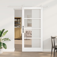 vidaXL Skjutdörr med Tillbehör Set Vit 93x202 cm Massivt Trä Furu, vidaXL Inredningsdörr med Glas 'ORKDAL'Vit 93x202x4 cm