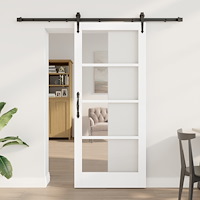 vidaXL Skjutdörr med Hårdvaruset Vit 78x202 cm Massiv Furu, vidaXL Inredningsdörr med Glas 'ORKDAL'Vit 78x202x4 cm