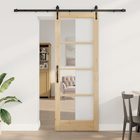 vidaXL Skjutdörr med Hårdvaruset 78x211 cm Massivt Tall, vidaXL Inomhusdörr med Glas 'ORKDAL'78x211x4 cm Massivt Tall