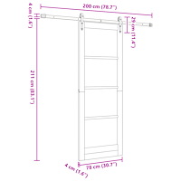 vidaXL Skjutdörr med Hårdvaruset 78x211 cm Massivt Tall