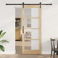 vidaXL Skjutdörr med hårdvaruset 83x211 cm Massiv träfuru, vidaXL Inredningsdörr med glas 'ORKDAL'83x211x4 cm Massiv träfuru