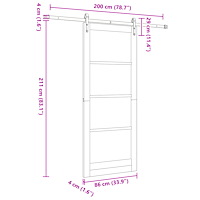 vidaXL Skjutdörr med Beslagset Vit 86x211 cm Massivt Furuträ
