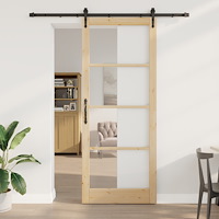 vidaXL Skjutdörr med tillbehörsset 93x232 cm Massiv trä Furu, vidaXL Inredningsdörr med glas 'ORKDAL'93x232x4 cm Massiv trä Fur...