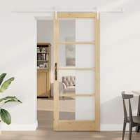 vidaXL Skjutdörr med monteringsset 83x211 cm Massivt tallträ, vidaXL Inredningsdörr med glas "ORKDAL" 83x211x4 cm Massivt tallt...