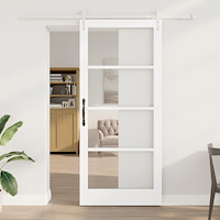 vidaXL Skjutdörr med Tillbehör Set Vit 93x211 cm Massivt Trä Furu, vidaXL Inredningsdörr med Glas 'ORKDAL'Vit 93x211x4 cm