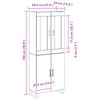 vidaXL Höjskåp Svart Ek 69.5x34x180 cm Konstruerat Trä