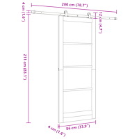 vidaXL Skjutdörr med Hårdvarusats 86x211 cm Massivt Trä Furu