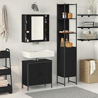 vidaXL Badrumssink Skåp Svart Ek 60x30x60 cm Konstruerat Trä, vidaXL Badrumsskåp Svart Ek 33x33x185.5 cm Konstruerat Trä