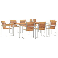 vidaXL 9-delars trädgårdsdining set solid teak