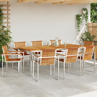 vidaXL 9-delars trädgårdsdining set solid teak