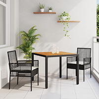 vidaXL Matsalsmöbelset Set av 3 Svart Trä Hållbart Terrassutrustning