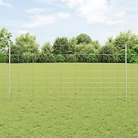 vidaXL Staketstolpar 22 st U-kanal 120 cm Galvaniserat stål, vidaXL Fältstaket 1.2x25 m Galvaniserat stål