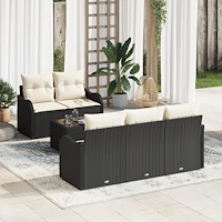 vidaXL Trädgårdsoffset 6 pcs Svart Poly rattan