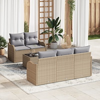 vidaXL Trädgårdsoffset 6 pcs Beige Poly rattan