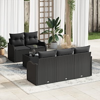 vidaXL Trädgårdsoffset 6 pcs Svart Poly rattan